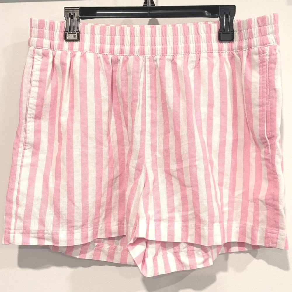 Old Navy Shorts Womens Coastal Pink White Striped Linen Blend Large Boho 21302
